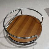 Table basse vintage onyx ivoire chrome et bois