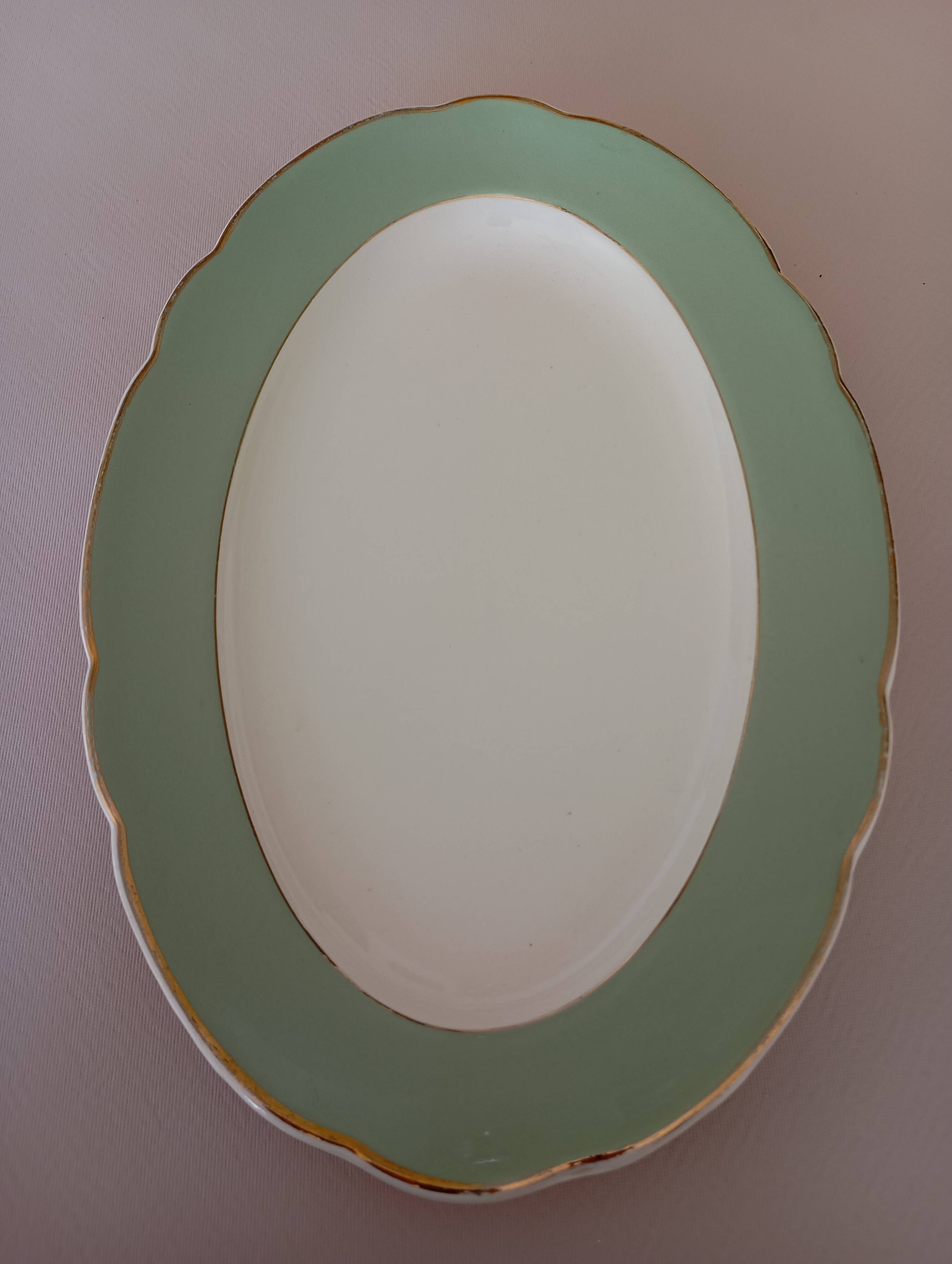 Villeroy & Boch Mettlach celadon and gold oval dish