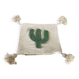 Housse de coussin laine motif cactus