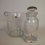 Orrefors ice bucket and shaker set by Nils Landberg, Sweden, 1950s.