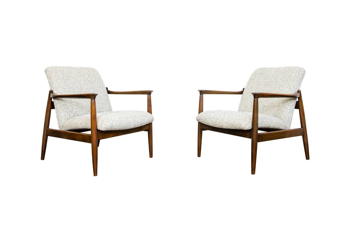 Pair of mid century green gfm64 armchairs by edmund homa, 1960's