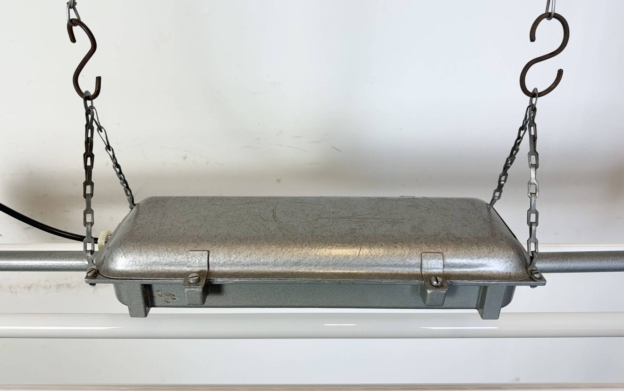 Grey Industrial Hanging Tube Light from Polam Gdansk, 1970s