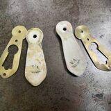 pair of antique brass door lock entries and porcelain cover art d