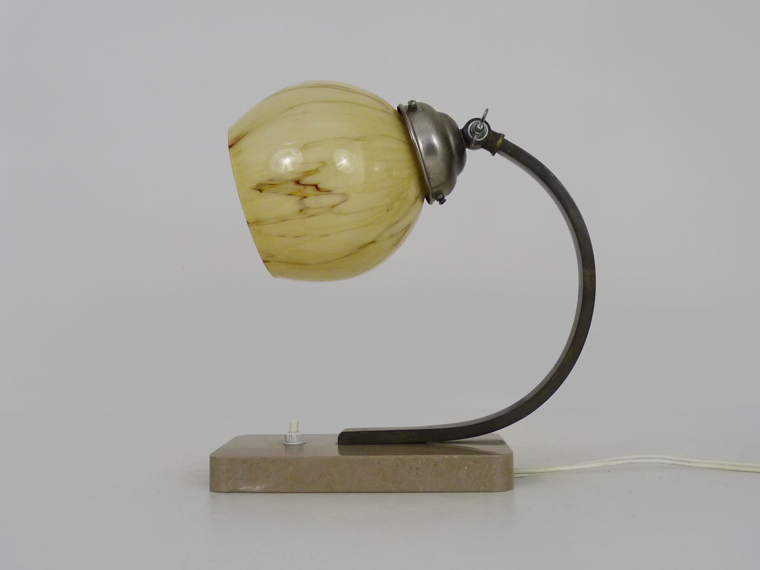 Desk lamp, Art Deco table lamp with swivel head, marble base, bronze foot