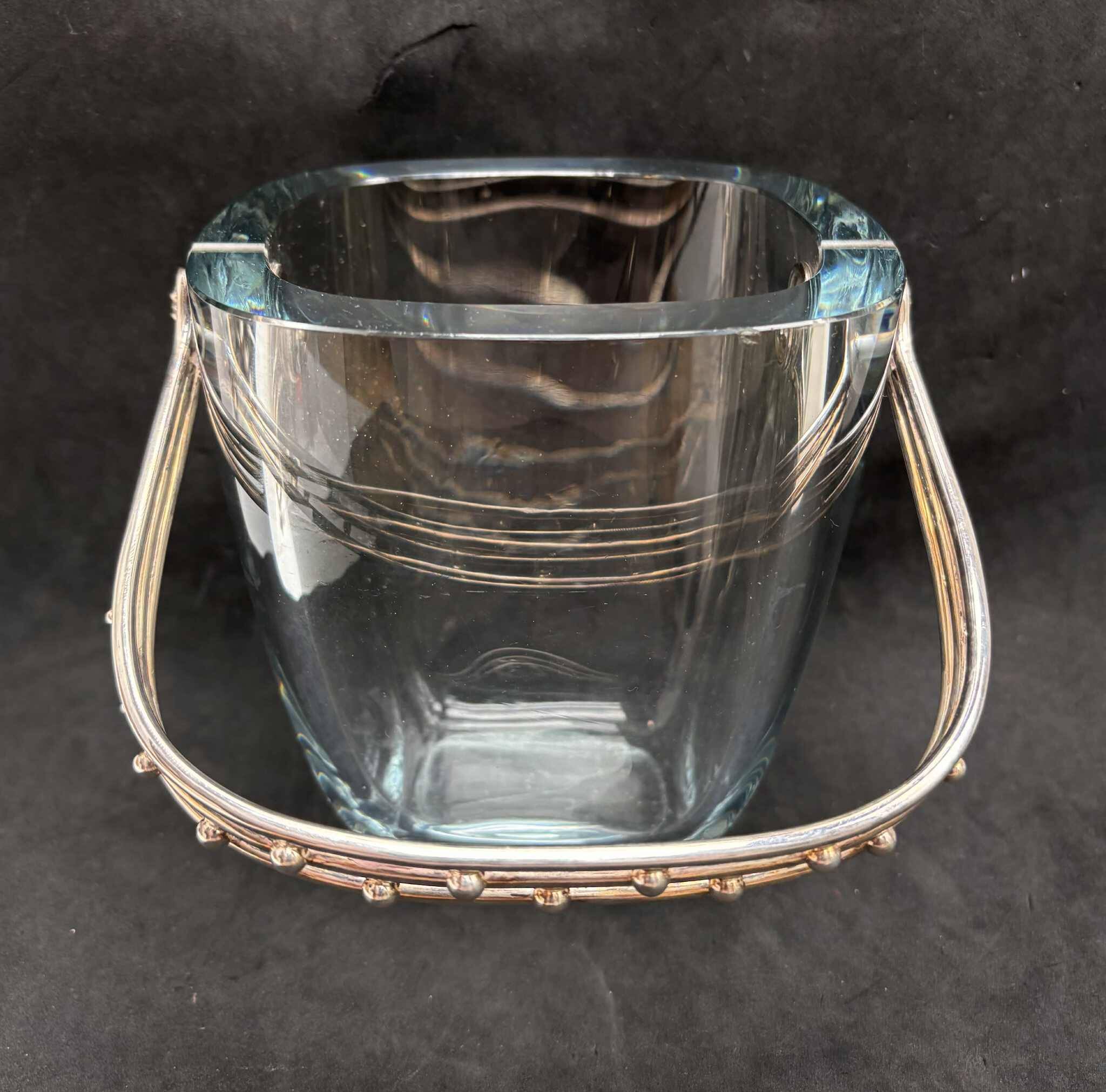 Strombergshyttan sterling silver and art glass ice bucket