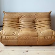 Camel brown leather Togo 2-seater sofa attributed to Michel Ducaroy for Ligne Roset