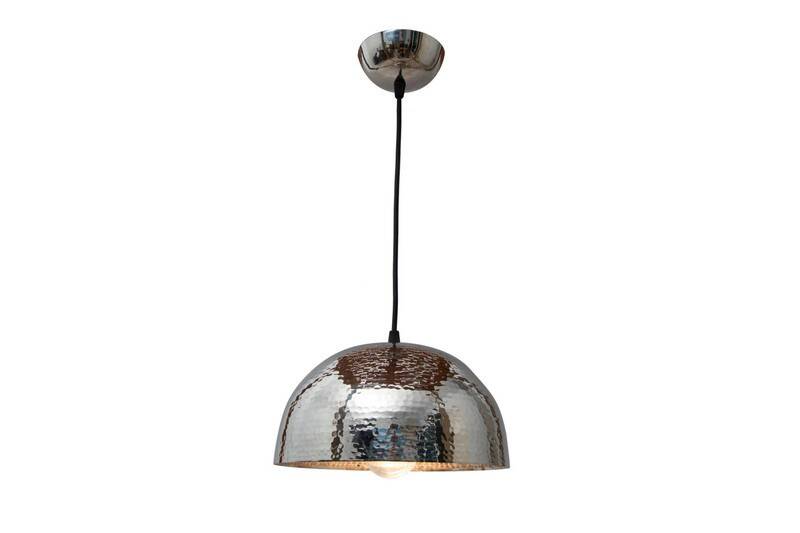 Suspended Dome Lamp Metal Nickel Hammered with Chrome Finish