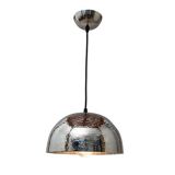 Suspended Dome Lamp Metal Nickel Hammered with Chrome Finish