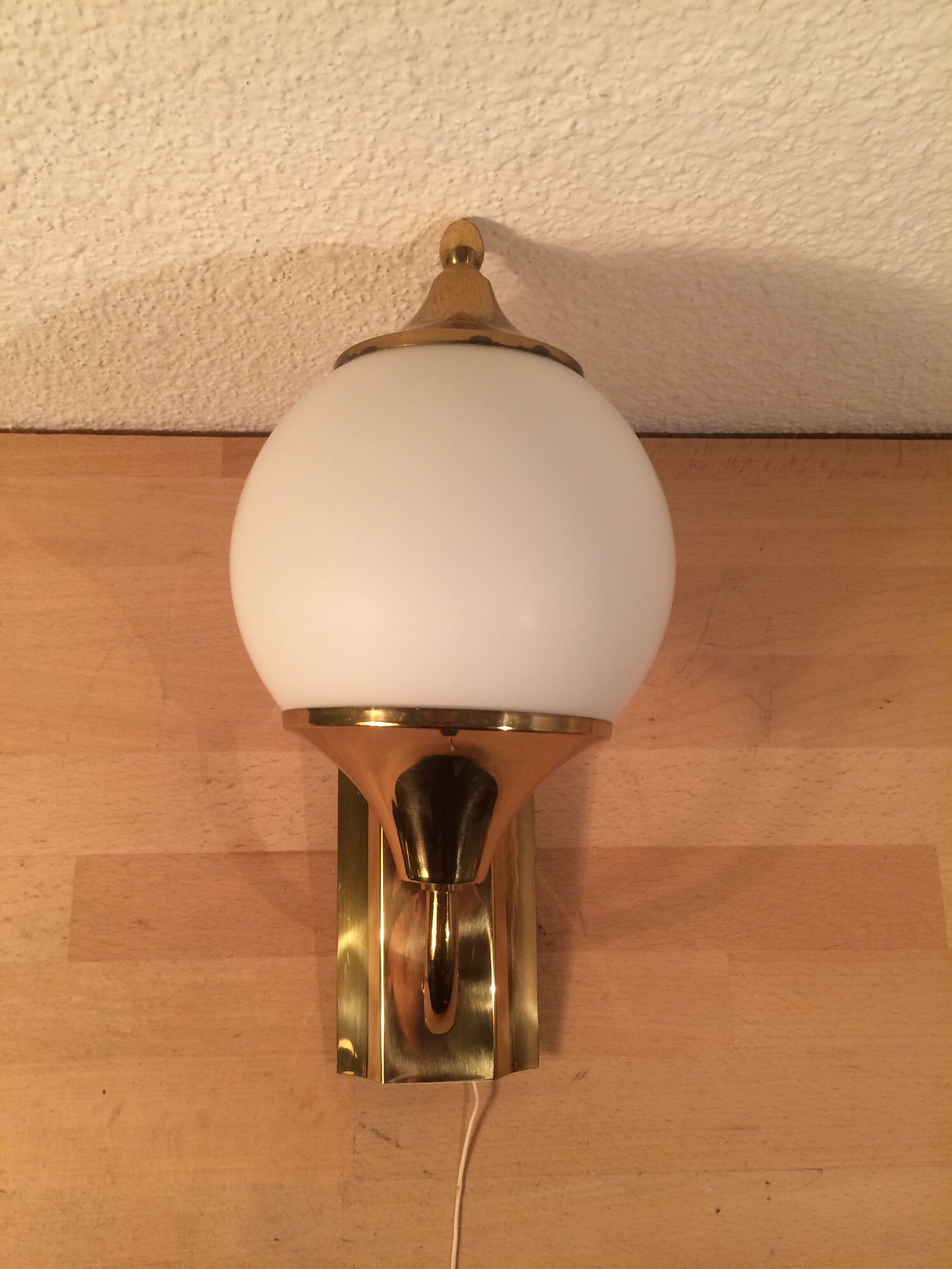 Brass and opal globe wall lamp from the 60s