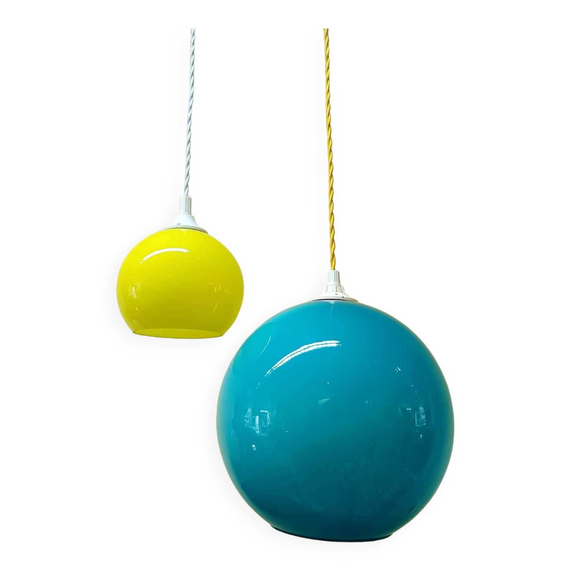 Pair of vintage ball pendant lights circa 1970