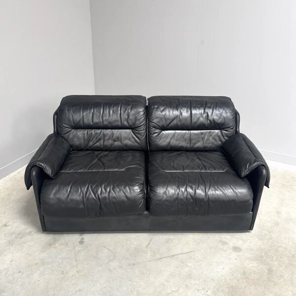 Black leather 2 seat sofa by Dreipunkt, 1970s