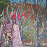 Oil on canvas - landscape with character, fauvism style, signed ROUYI 77