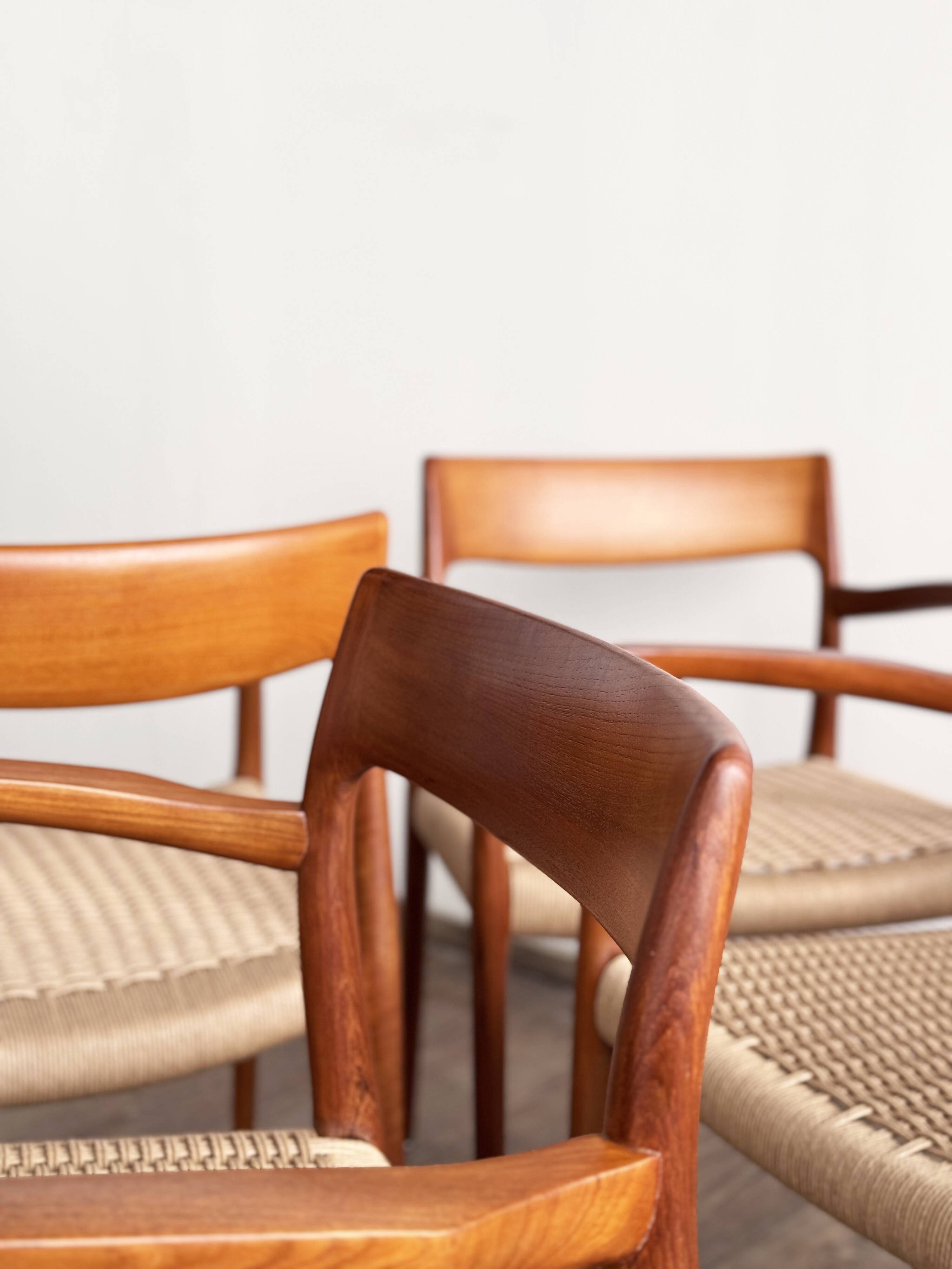 Chaises de Salle à Manger Danoises  Modèle 57 en Teck, Niels O. Møller,  JL Mollers, Ensemble de 6