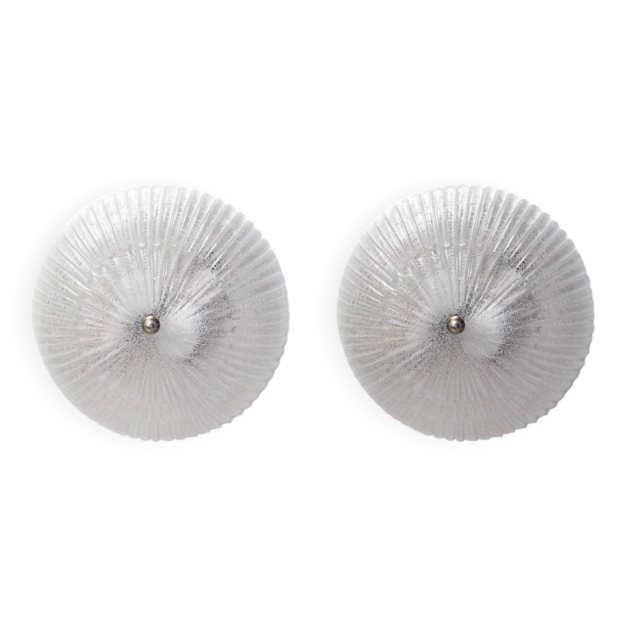Pair of Round Murano Glass Ceiling Lights or Sconces, Italy