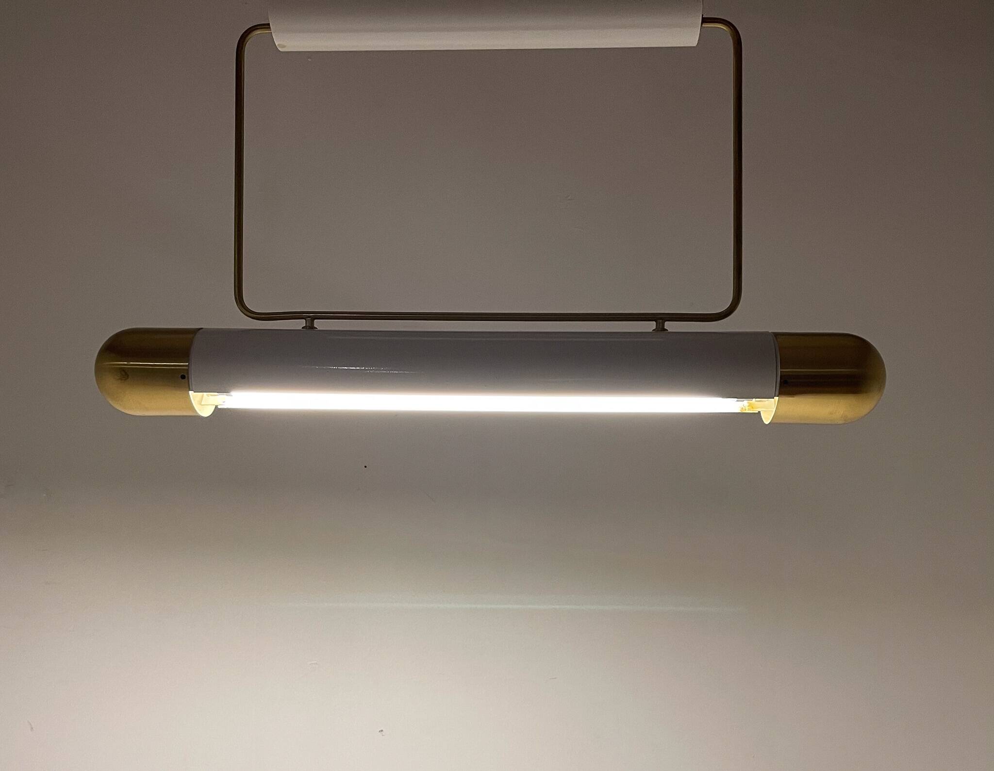 Mid-century Brass Long Pendant Light by Napako