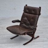 1970s, Scandinavian armchair, original condition, furniture leather, bent wood, canvas.