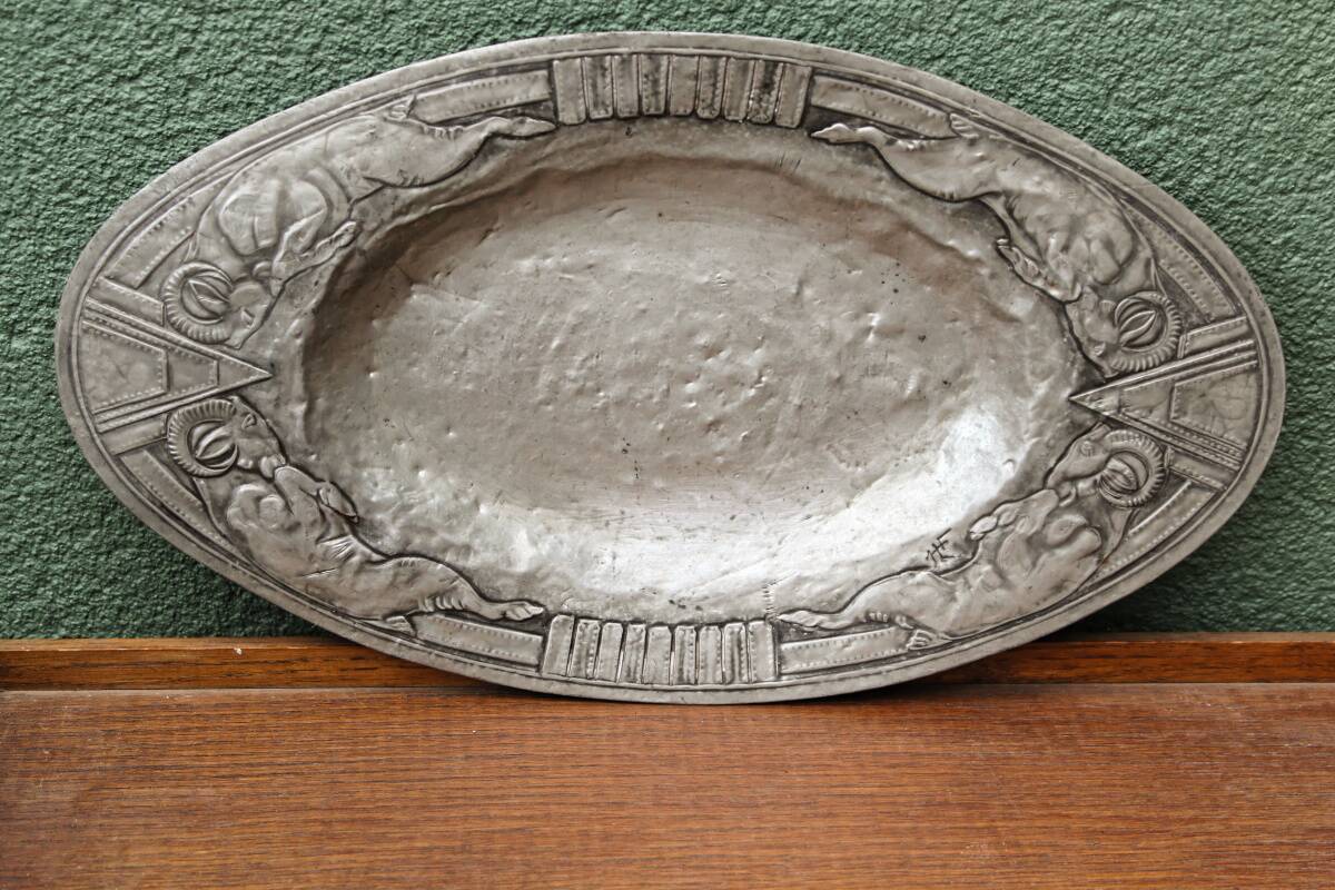 Art deco embossed pewter dish