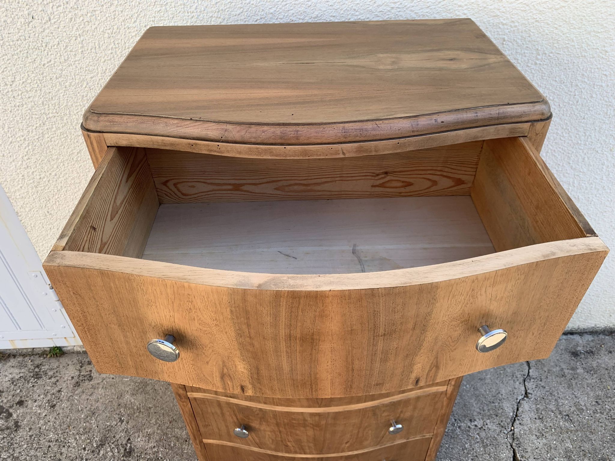 Commode haute art déco pieds moustache noyer brut 1930