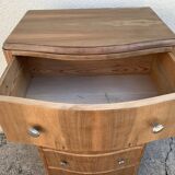 High art deco chest of drawers with mustache feet in raw walnut, 1930s