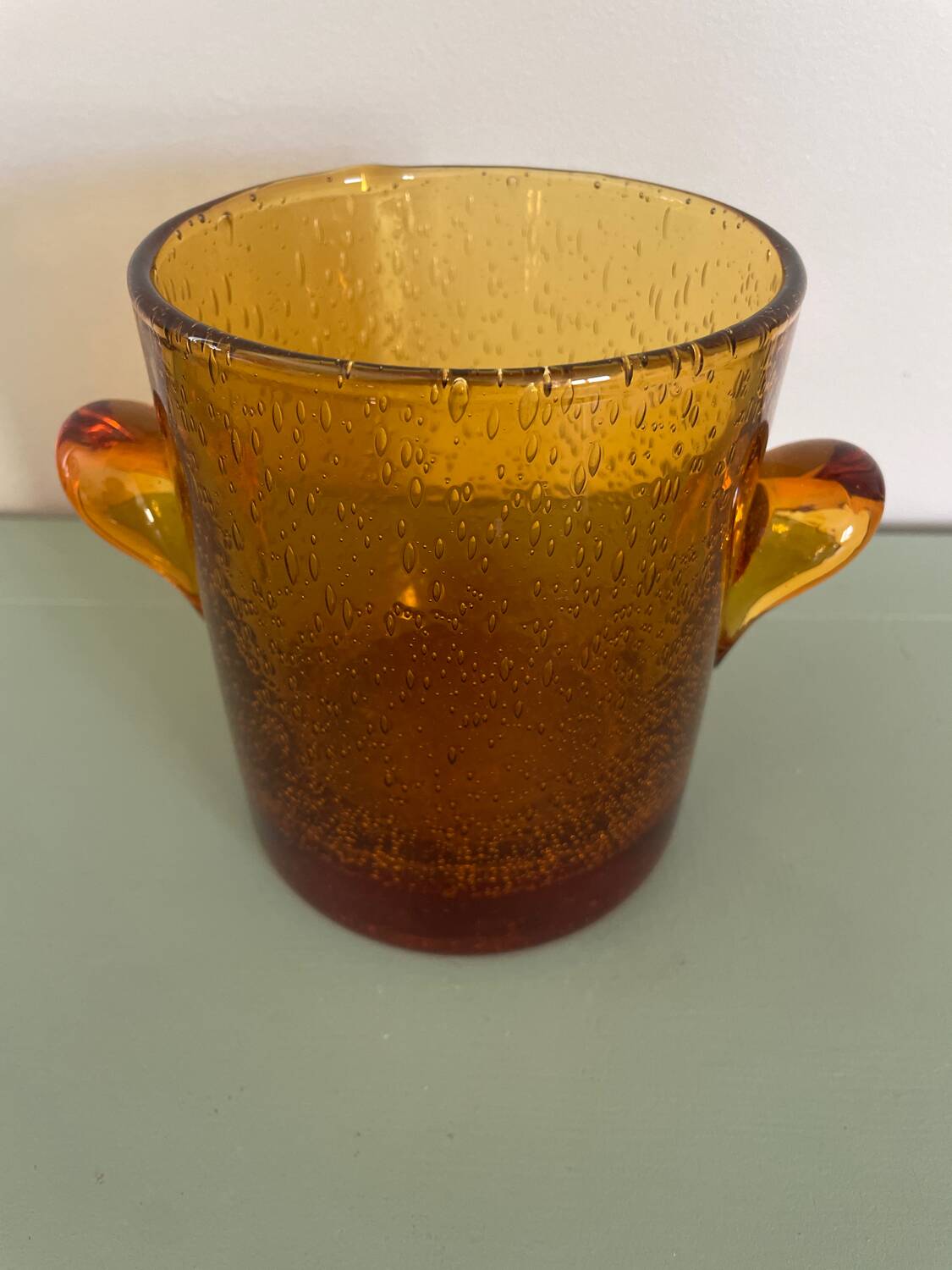Amber bubbled glass ice bucket