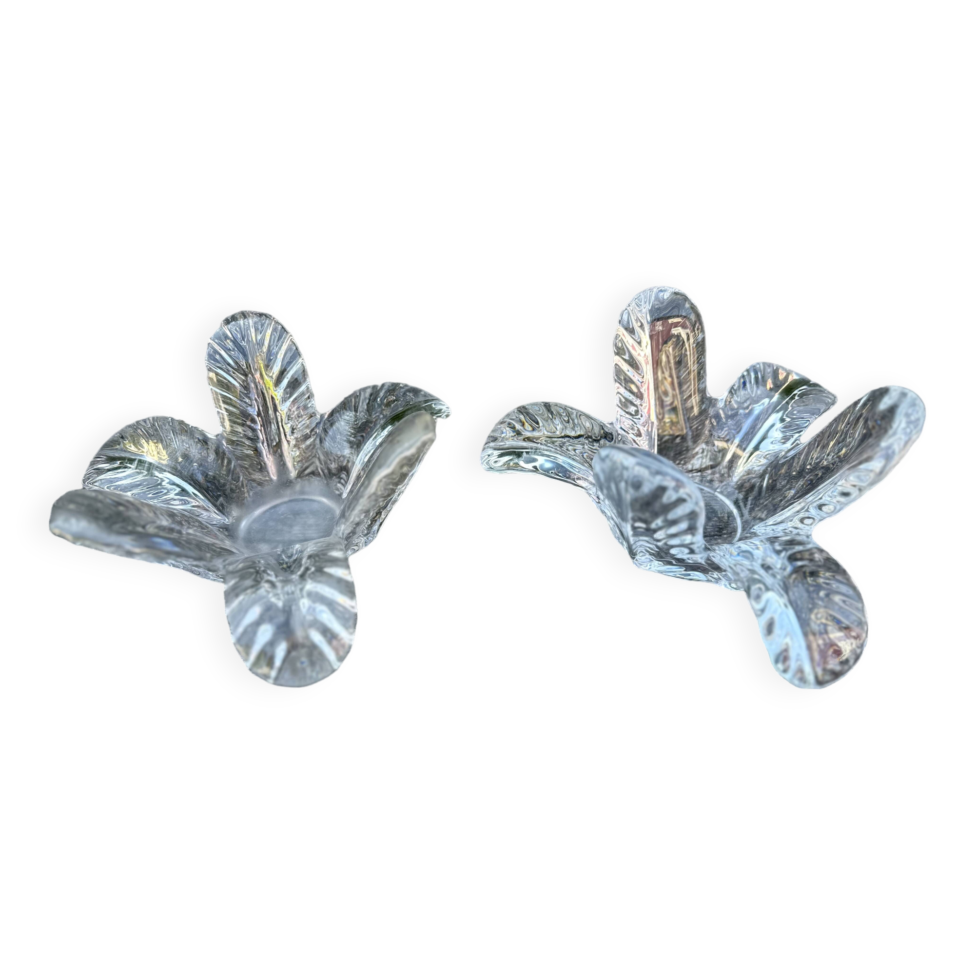 Bougeoirs, centre de table (lot de 2) verrerie de Vannes "Le chatel" 1970'S