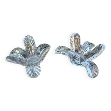 Bougeoirs, centre de table (lot de 2) verrerie de Vannes "Le chatel" 1970'S