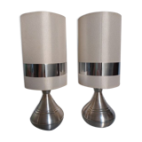 Pair of space-age lamps in aluminum and fabric from the 1970s - 1980s