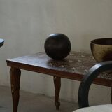 Vintage Indian teak coffee table inlaid with elephant motifs, mid-20th century.
