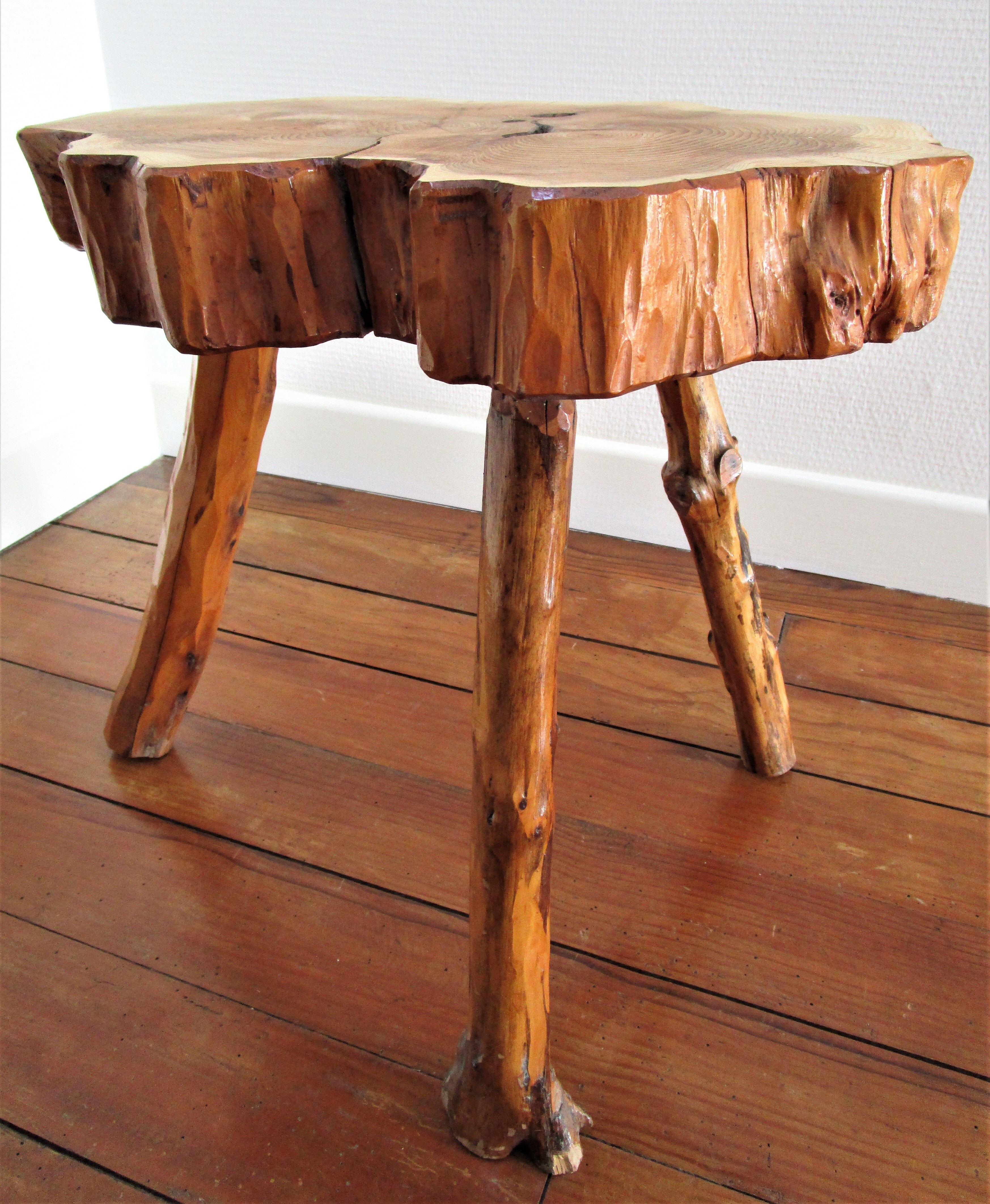 Coffee table solid wood tripod vintage folk art
