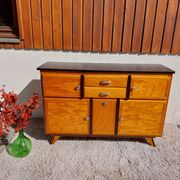 Mado wooden buffet, green and black tray, vintage