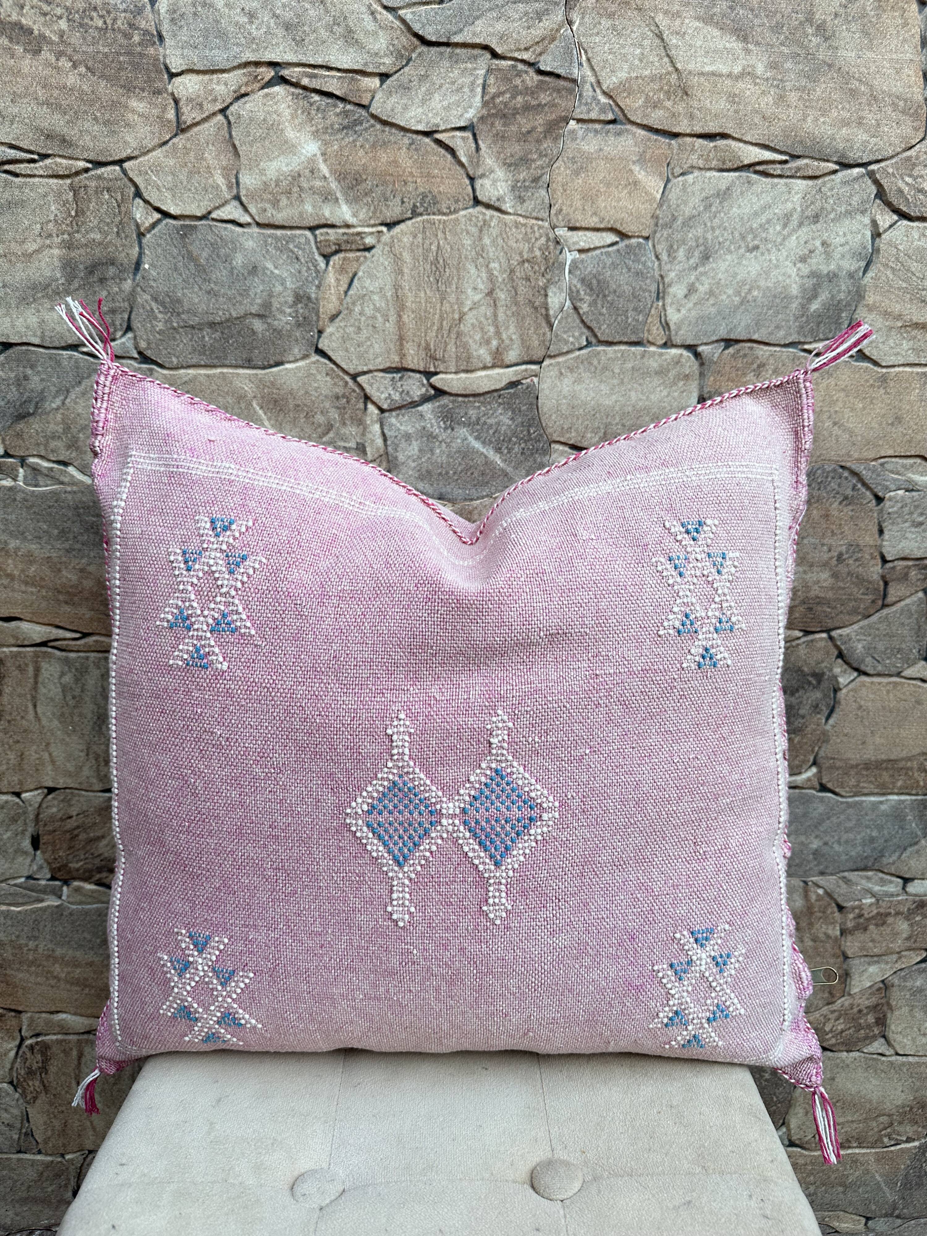 Handmade Moroccan silk cushion cover, cactus pattern