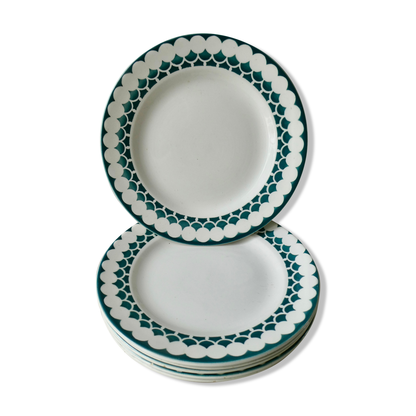 6 flat plates Digoin Sarreguemines France, décor Europe, years 30-40