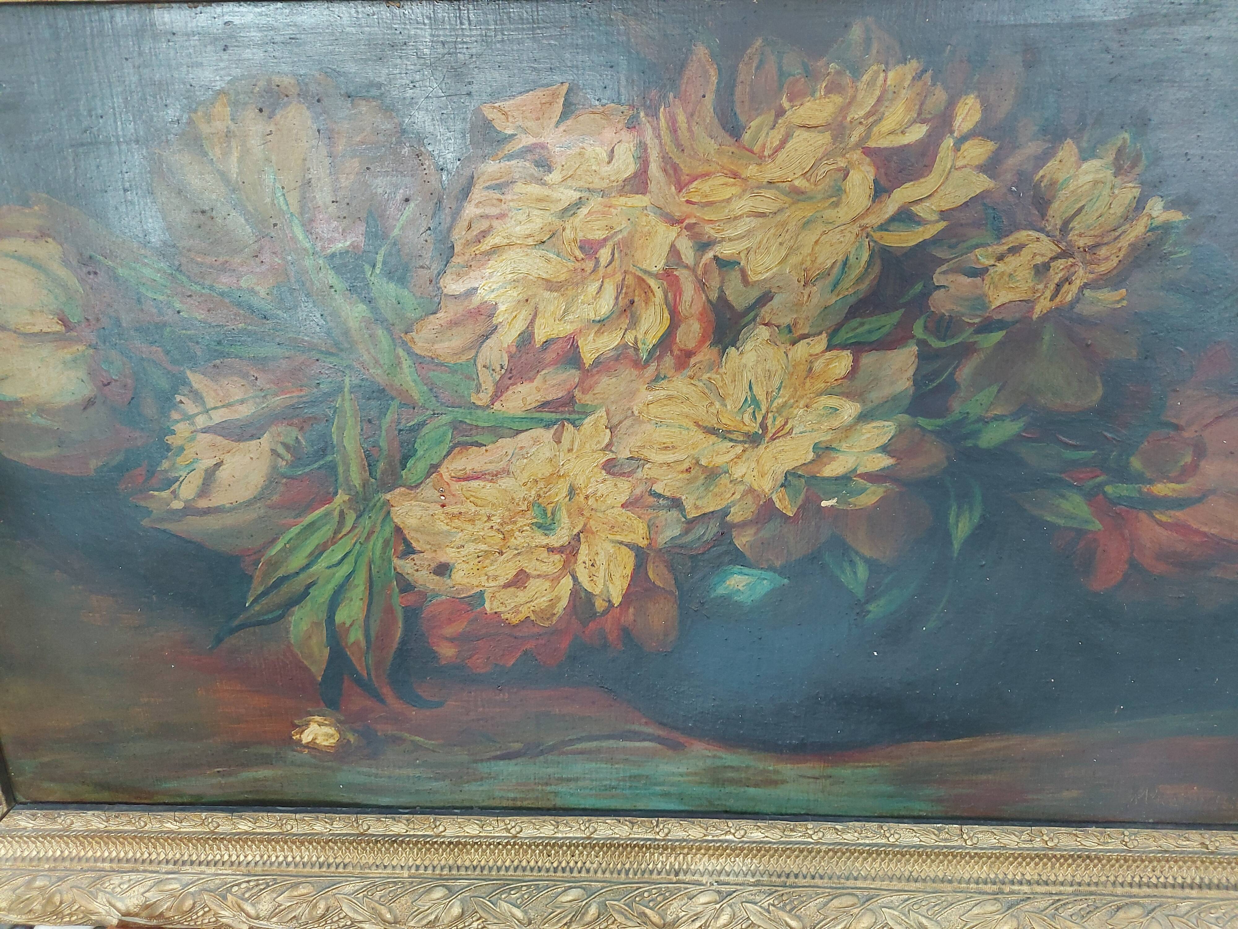 Painting, painting, oil on cardboard bouquet of flowers