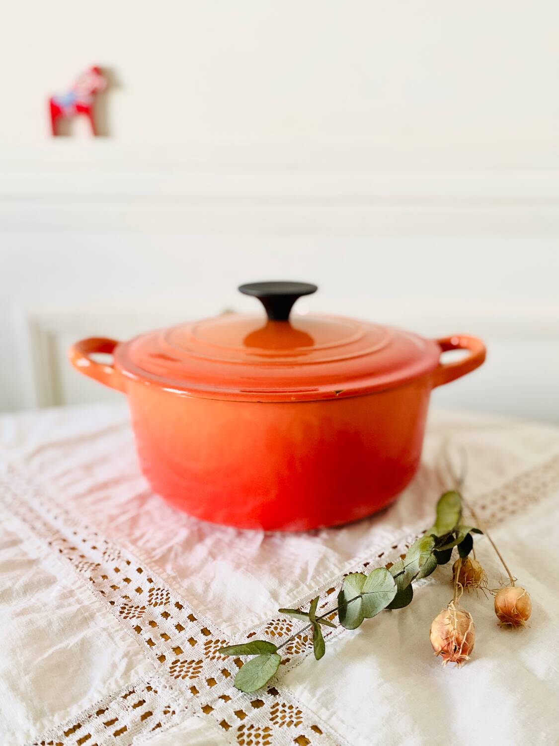 Ancienne marmite en fonte emaillée orange Le Creuset