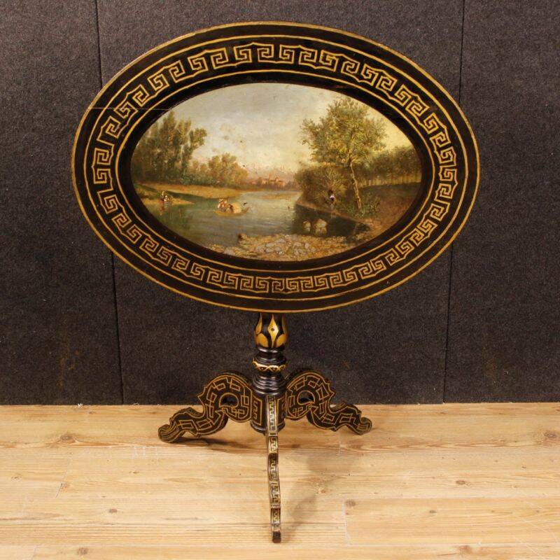 English lacquered and painted side table from 20th century