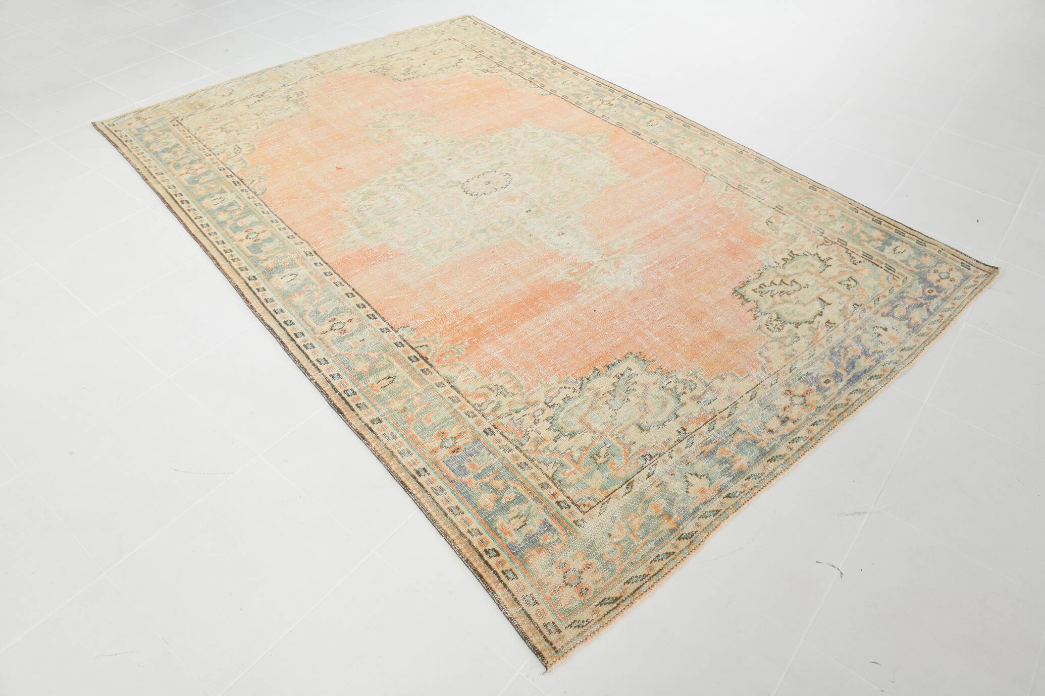 6x9 Peach Orange Turkish Vintage Rug, 192x288Cm