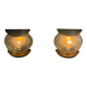 Pair of bronze and glass wall lights from the mid-century, 1960, Italy.