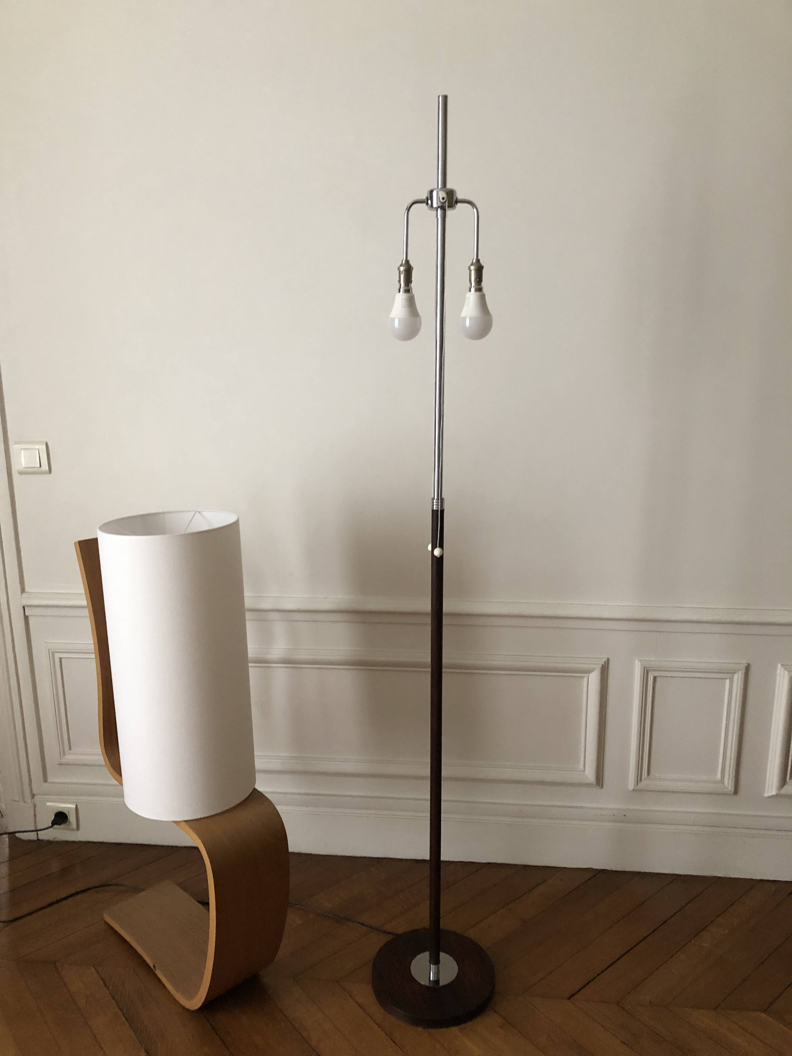 Monix floor lamp, height adjustable in chrome and wood - Paris 1960