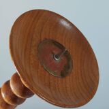 Vintage mid-century wooden candlestick, spool decoration from the 1970s.