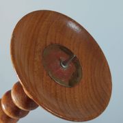 Vintage mid-century wooden candlestick, spool decoration from the 1970s.