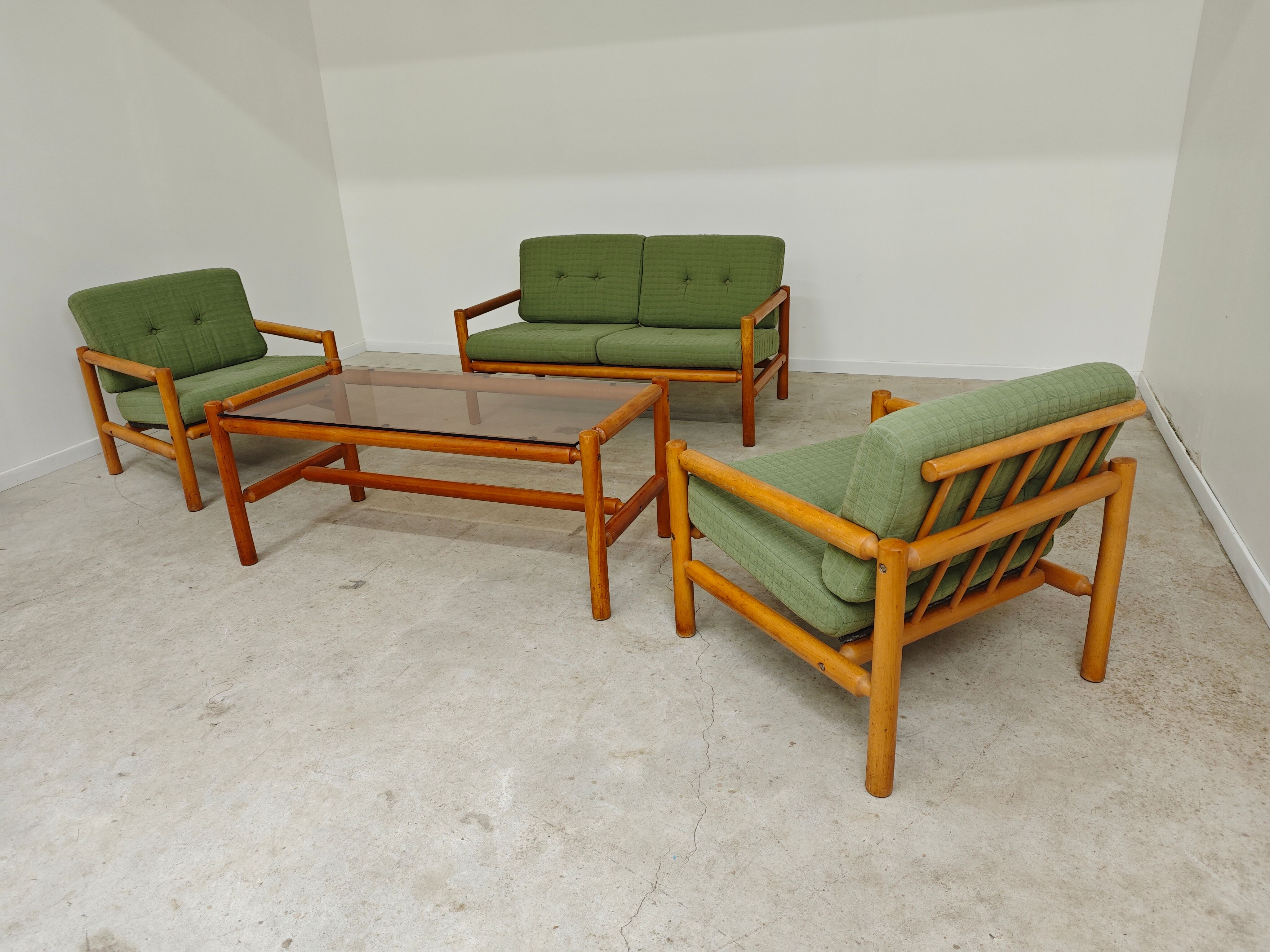 Complete modernist green chalet living room, Czechoslovakia 1970.