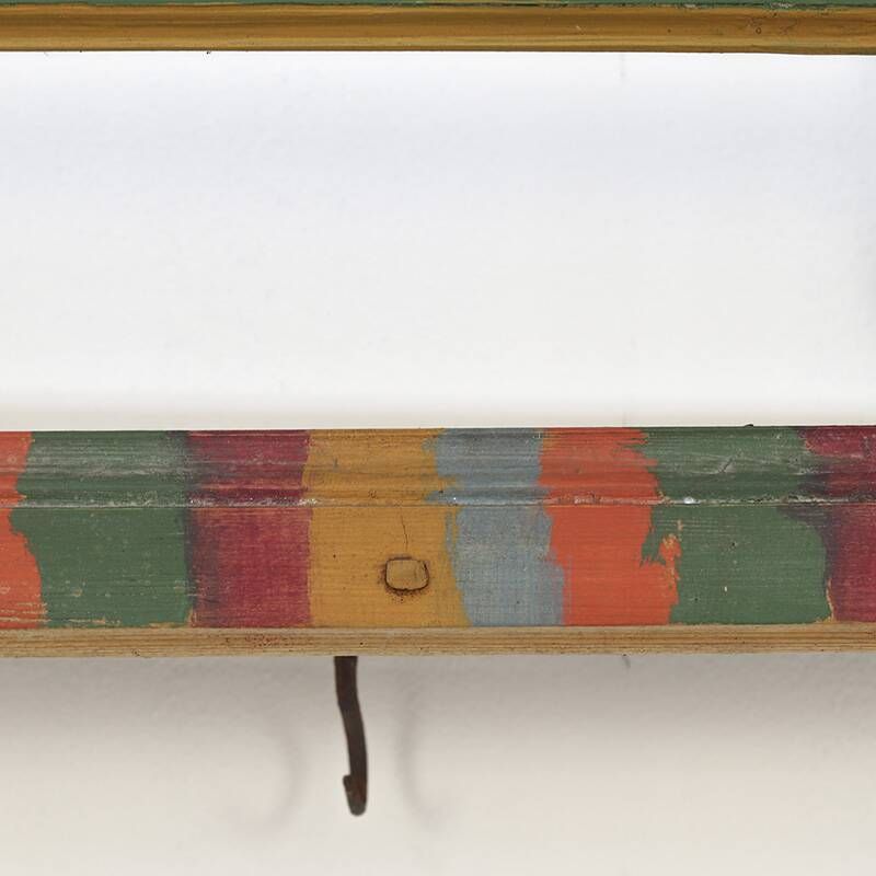 Antique Rustic Farmhouse Folk Art Painted Kitchen Plate Rack / Wall Shelve