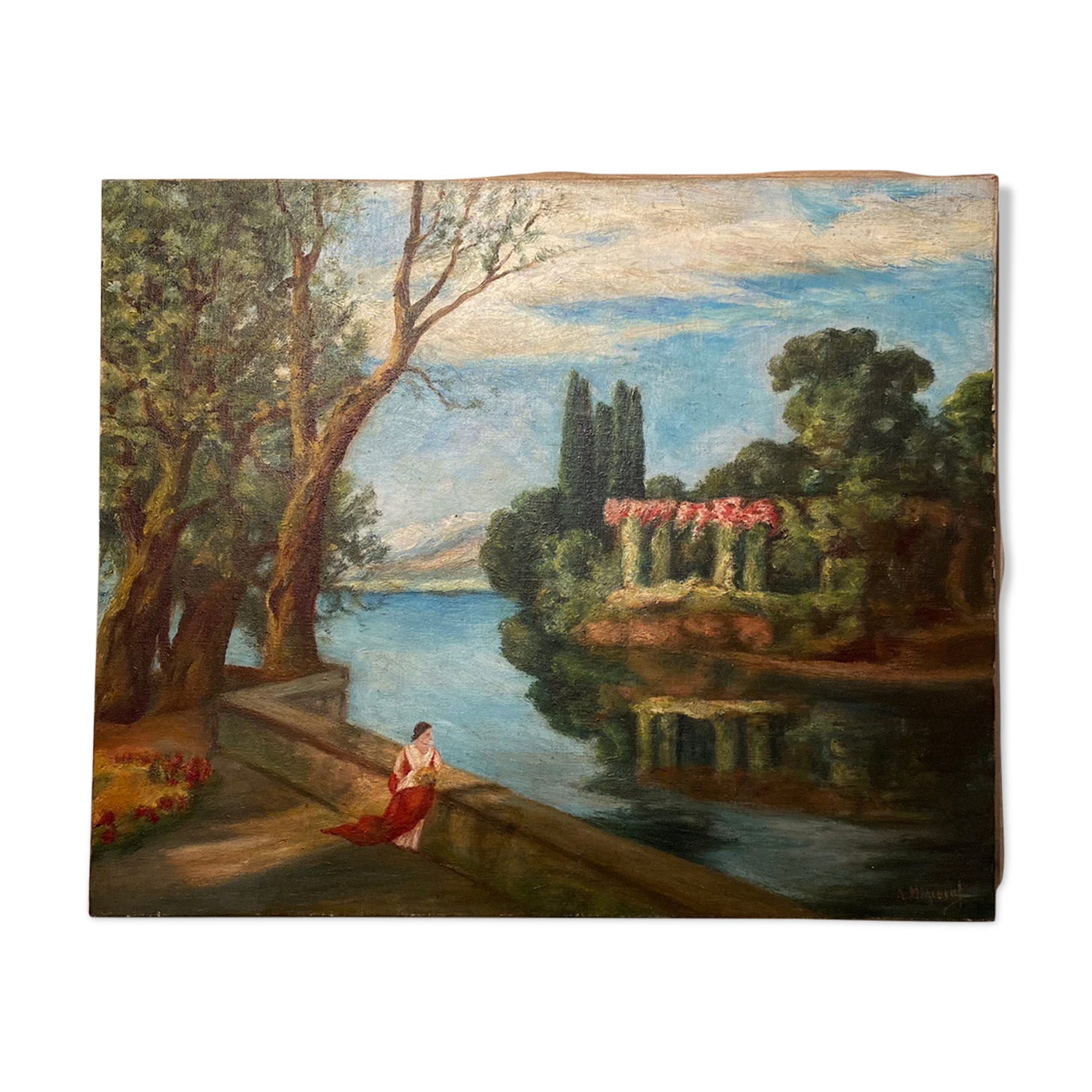 Old painting, landscape, signed, early XX century