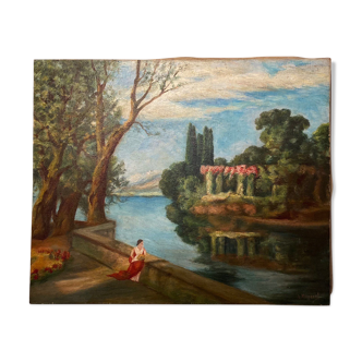 Tableau ancien, paysage, signé, début XX siècle