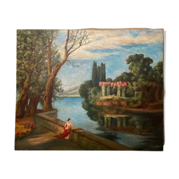 Old painting, landscape, signed, early XX century