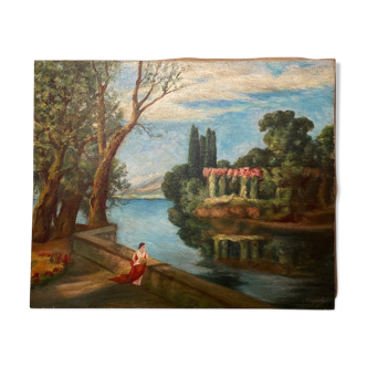 Old painting, landscape, signed, early XX century