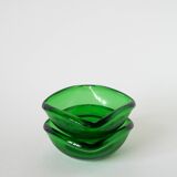 Pair of green colored glass storage compartments, in the Murano style, 1970