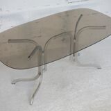 Table chrome steel smoked glass slab. France, circa 1970