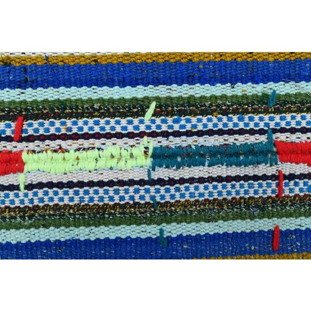 1970s Vintage Turkish Oushak Handmade Wool Cotton Blue Runner Rug 163x306