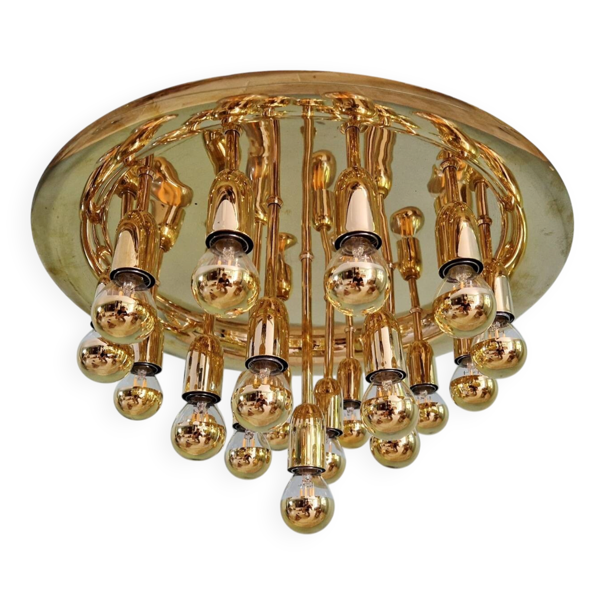 XXL Sputnik ceiling light in brass, Space Age design, 1970.